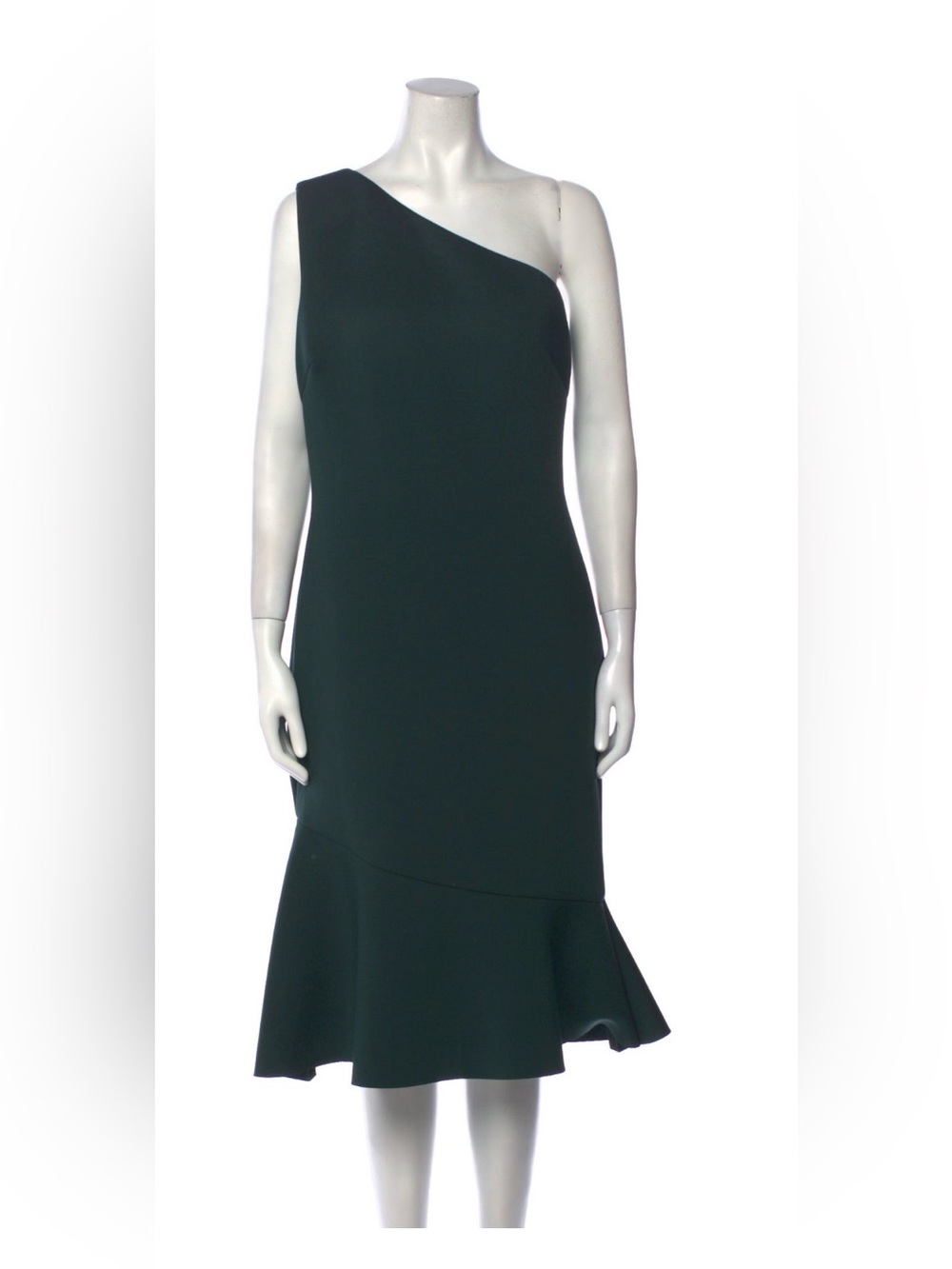 Badgley Mischka Dark Green One-Shoulder Midi Dress